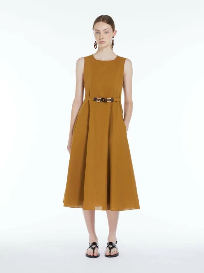 Women Max Mara Dresses Midi Linen Dress With Seams Mustard