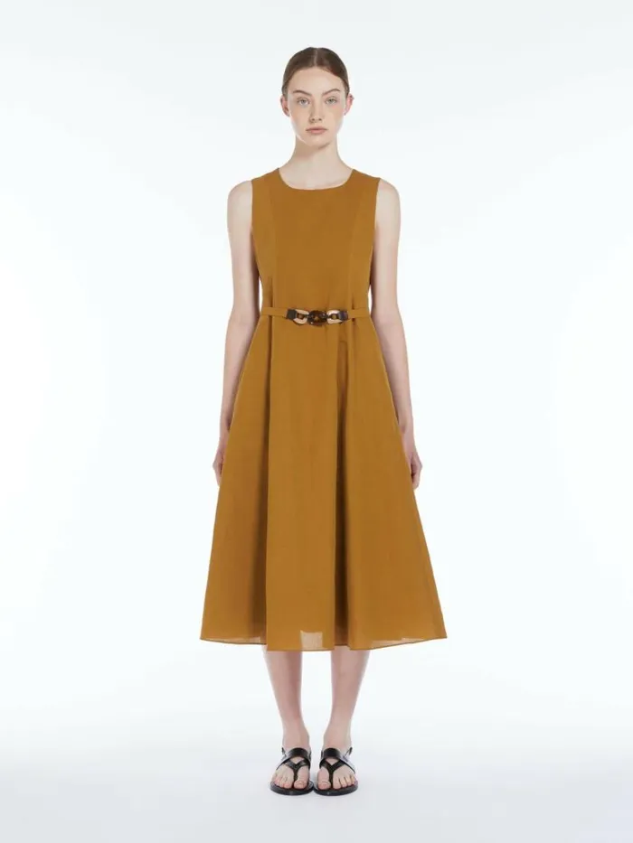 Women Max Mara Dresses Midi Linen Dress With Seams Mustard