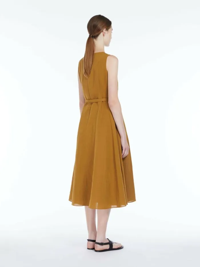 Women Max Mara Dresses Midi Linen Dress With Seams Mustard