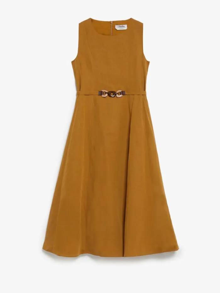 Women Max Mara Dresses Midi Linen Dress With Seams Mustard