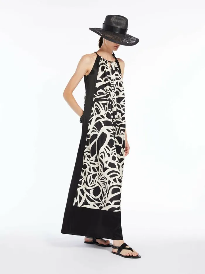 Women Max Mara Dresses Printed Silk Halter Neck Dress Black White