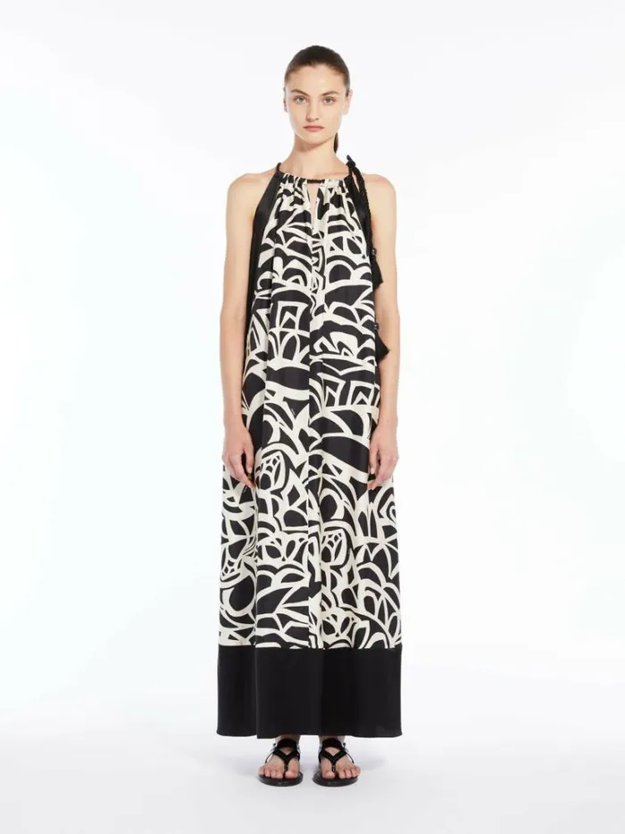 Women Max Mara Dresses Printed Silk Halter Neck Dress Black White