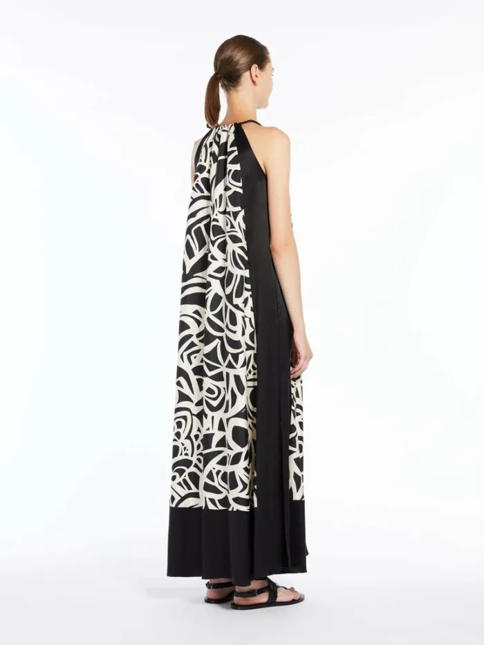 Women Max Mara Dresses Printed Silk Halter Neck Dress Black White