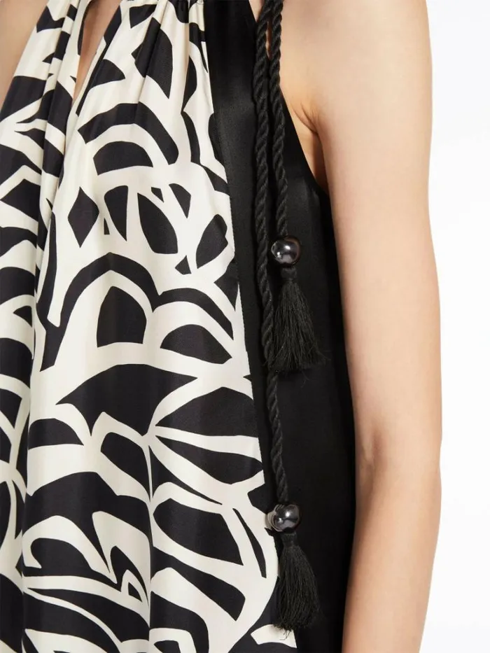 Women Max Mara Dresses Printed Silk Halter Neck Dress Black White
