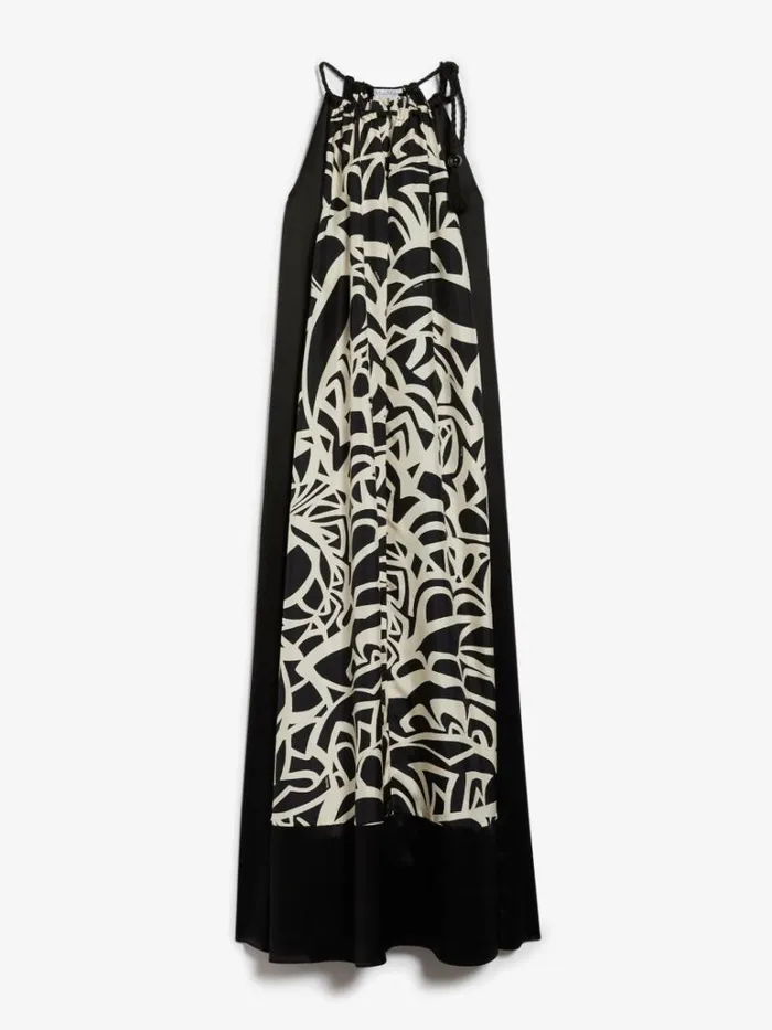 Women Max Mara Dresses Printed Silk Halter Neck Dress Black White