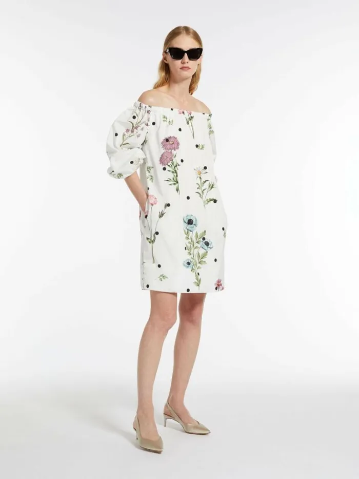 Women Max Mara Dresses Printed Taffeta Balloon Dress Optical White