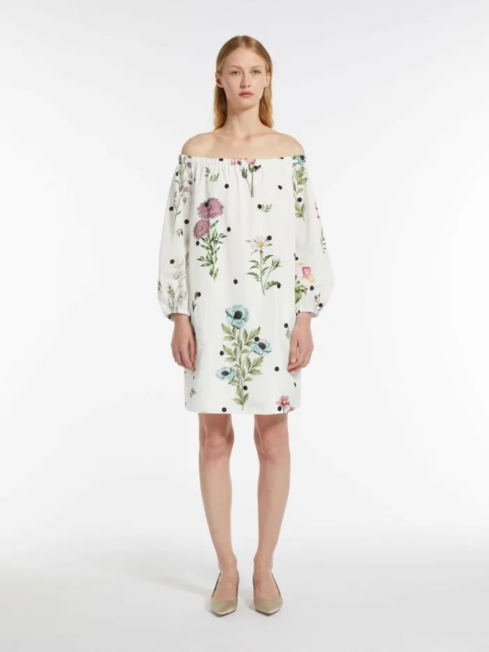 Women Max Mara Dresses Printed Taffeta Balloon Dress Optical White