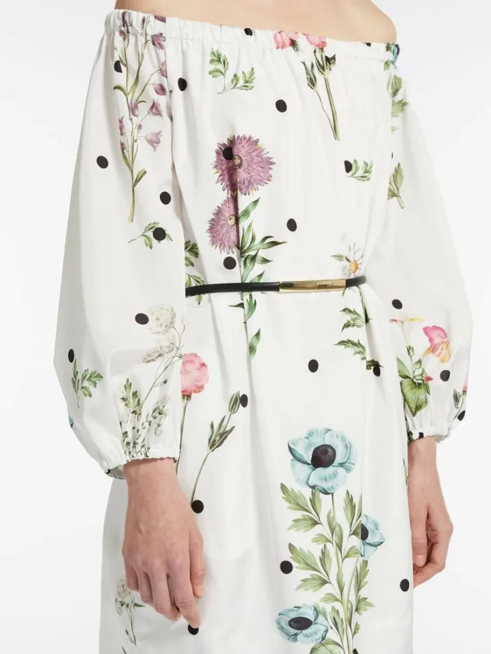 Women Max Mara Dresses Printed Taffeta Balloon Dress Optical White