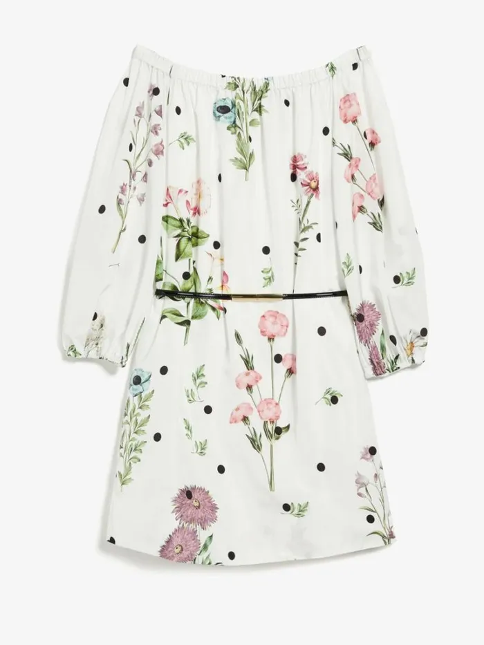 Women Max Mara Dresses Printed Taffeta Balloon Dress Optical White
