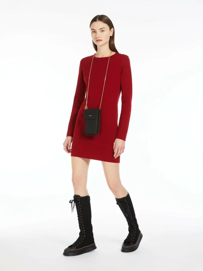 Women Max Mara Dresses Wool Yarn Mini Dress Dark Red