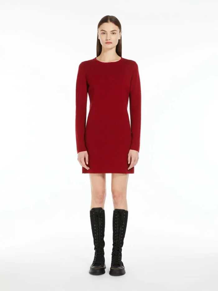 Women Max Mara Dresses Wool Yarn Mini Dress Dark Red