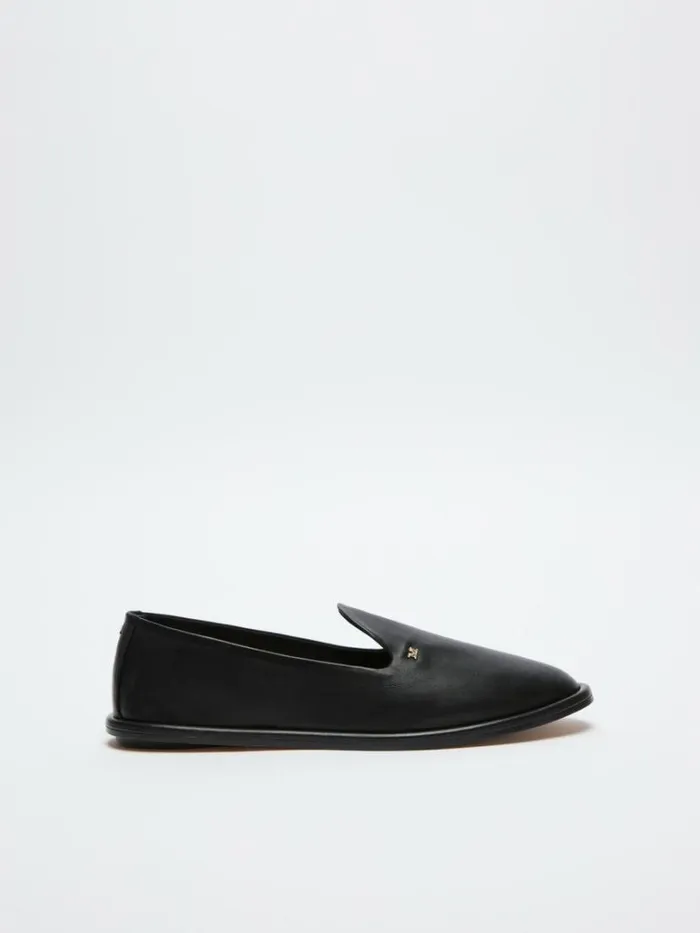 Women Max Mara Flat Shoes Nappa Leather Slippers Black