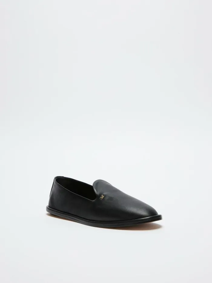 Women Max Mara Flat Shoes Nappa Leather Slippers Black