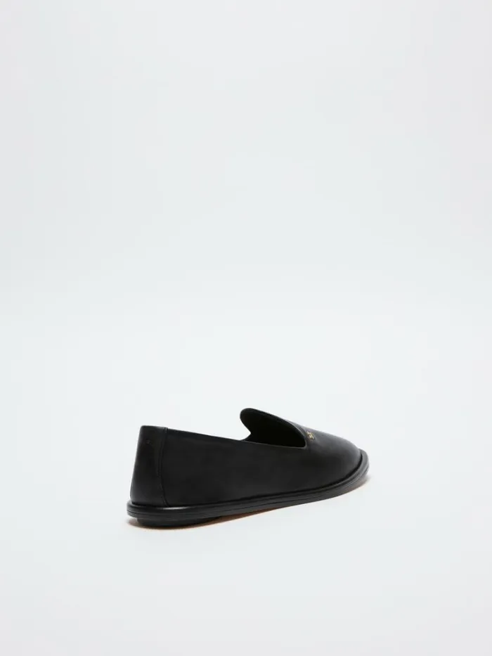 Women Max Mara Flat Shoes Nappa Leather Slippers Black