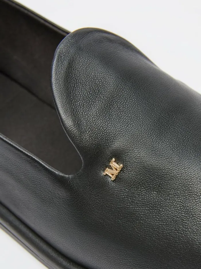 Women Max Mara Flat Shoes Nappa Leather Slippers Black