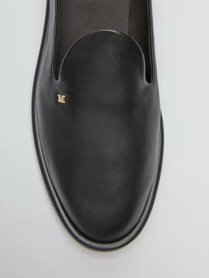 Women Max Mara Flat Shoes Nappa Leather Slippers Black