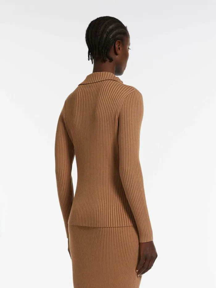 Women Max Mara Knitwear Ribknit Yarn Cardigan Earth