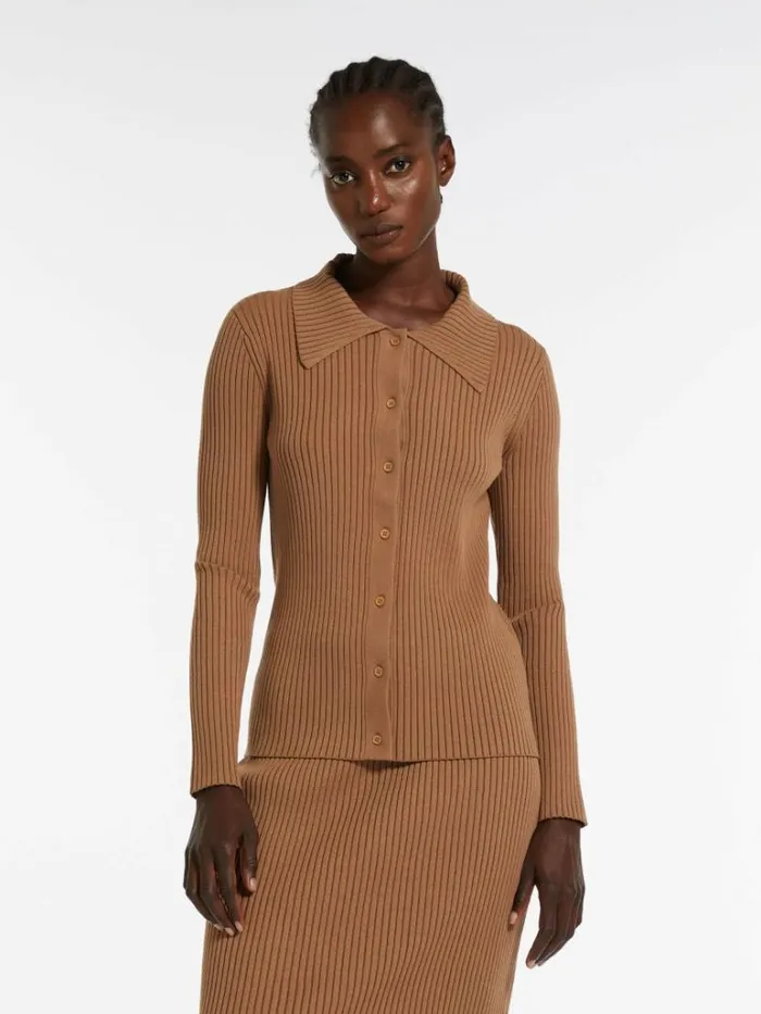 Women Max Mara Knitwear Ribknit Yarn Cardigan Earth
