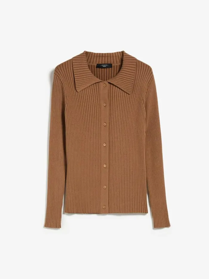 Women Max Mara Knitwear Ribknit Yarn Cardigan Earth