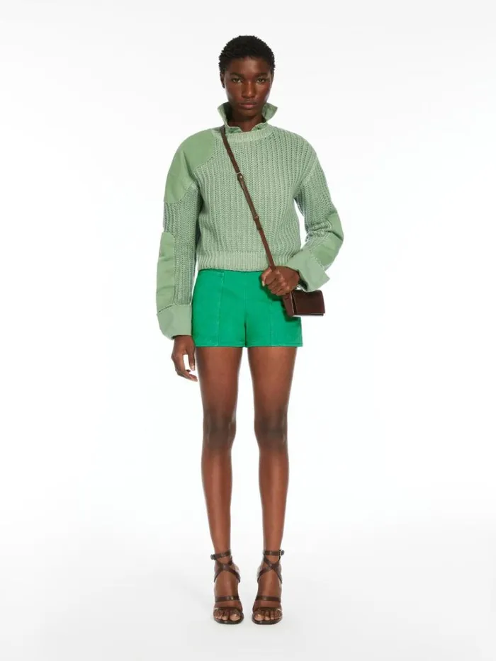 Women Max Mara Knitwear Ribbed Cotton Oversized Cropped Pullover Sage Green