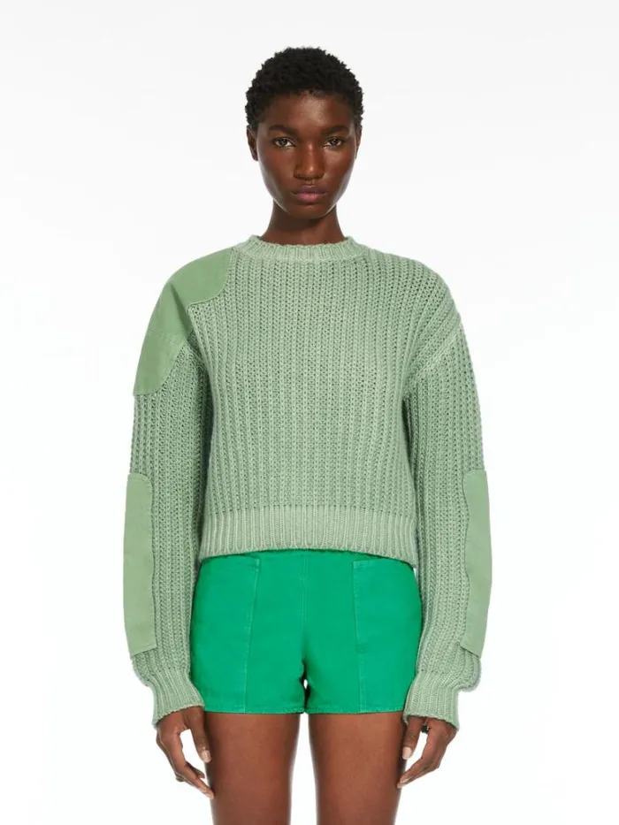 Women Max Mara Knitwear Ribbed Cotton Oversized Cropped Pullover Sage Green