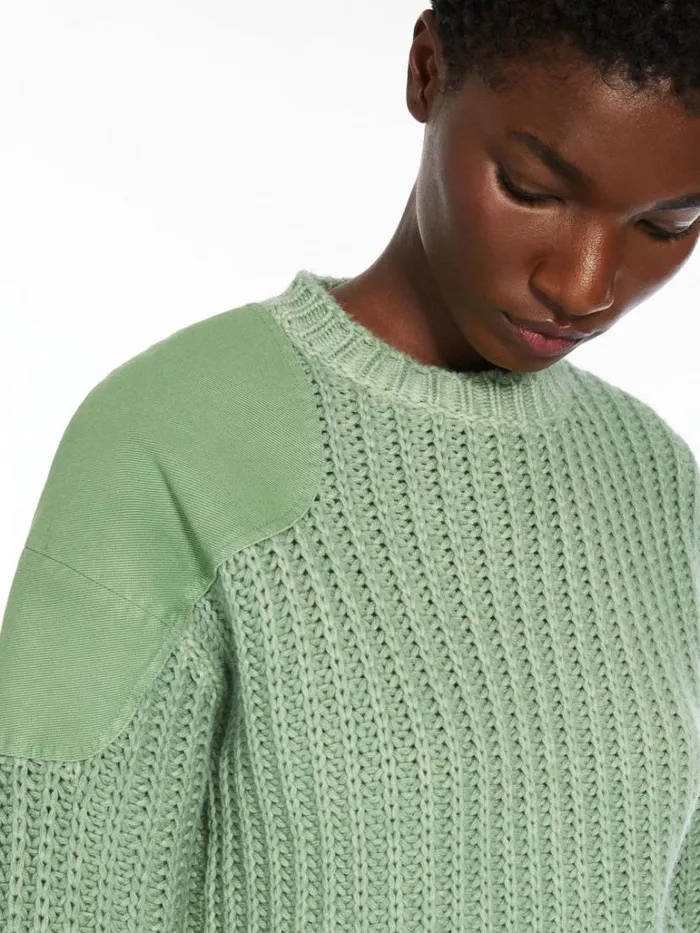 Women Max Mara Knitwear Ribbed Cotton Oversized Cropped Pullover Sage Green