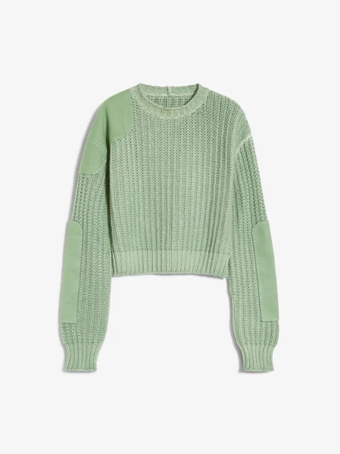 Women Max Mara Knitwear Ribbed Cotton Oversized Cropped Pullover Sage Green