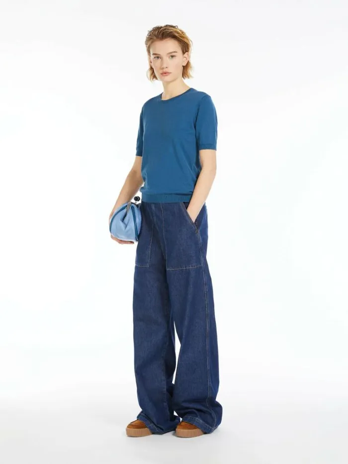 Women Max Mara Knitwear Silk And Cotton Yarn Tshirt Avio