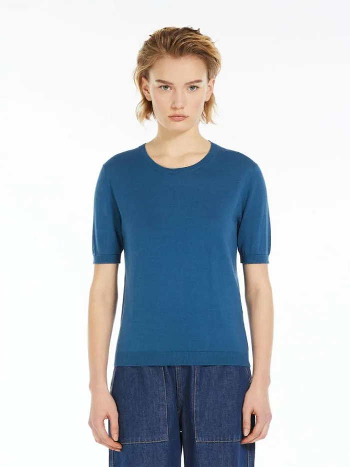 Women Max Mara Knitwear Silk And Cotton Yarn Tshirt Avio