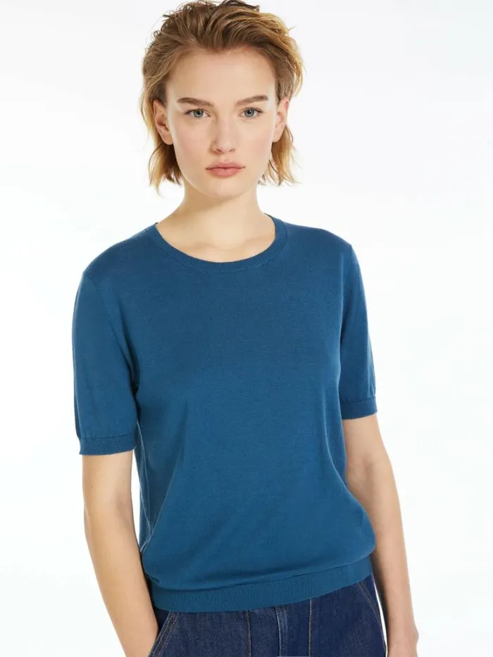 Women Max Mara Knitwear Silk And Cotton Yarn Tshirt Avio