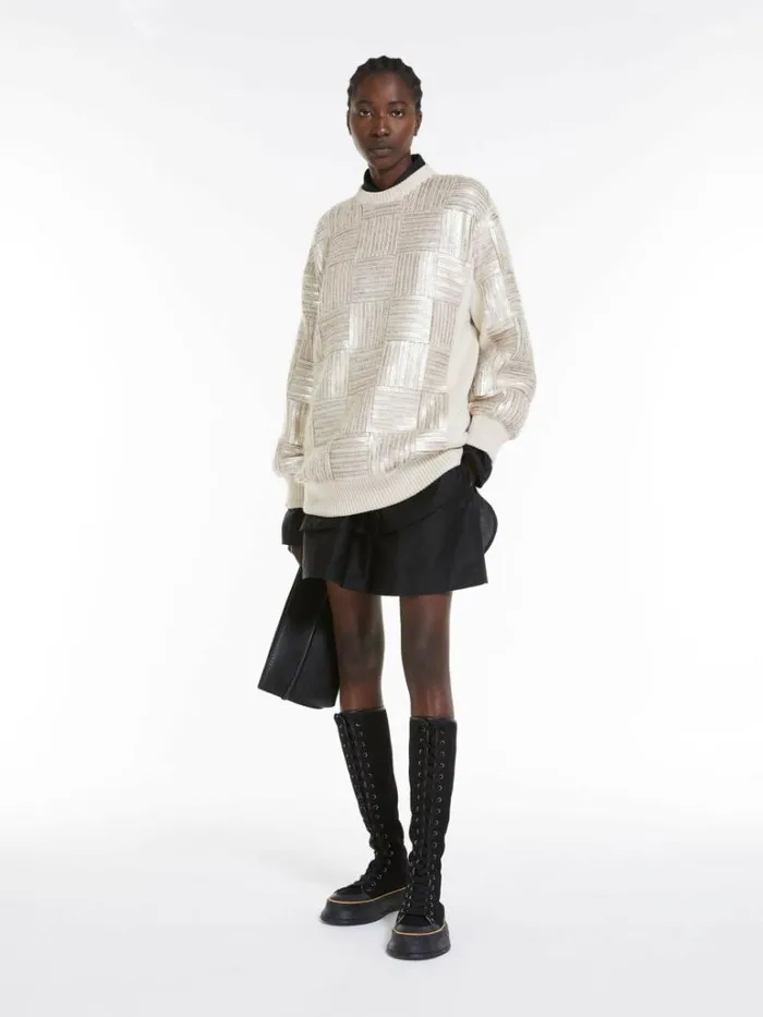 Women Max Mara Knitwear Wool And Sequin Mini Dress Beige