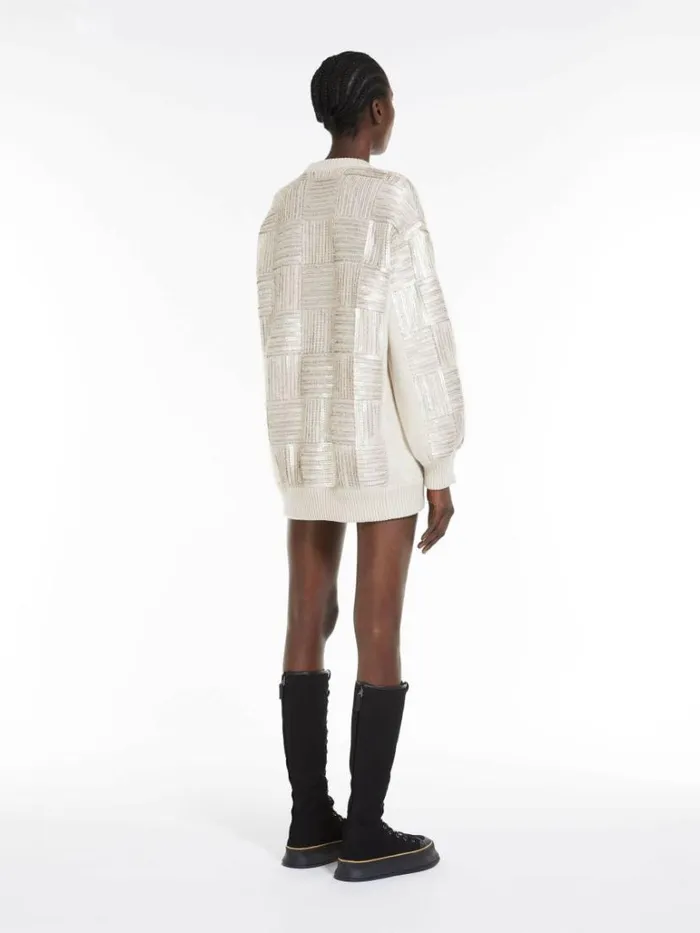 Women Max Mara Knitwear Wool And Sequin Mini Dress Beige