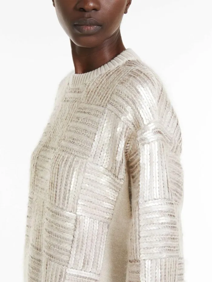 Women Max Mara Knitwear Wool And Sequin Mini Dress Beige