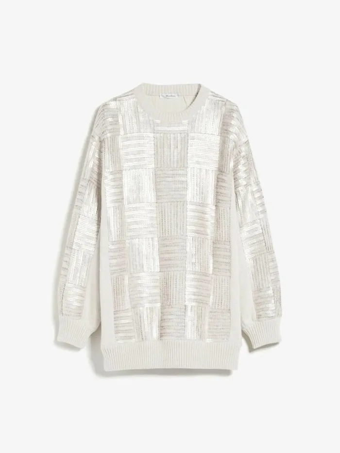 Women Max Mara Knitwear Wool And Sequin Mini Dress Beige