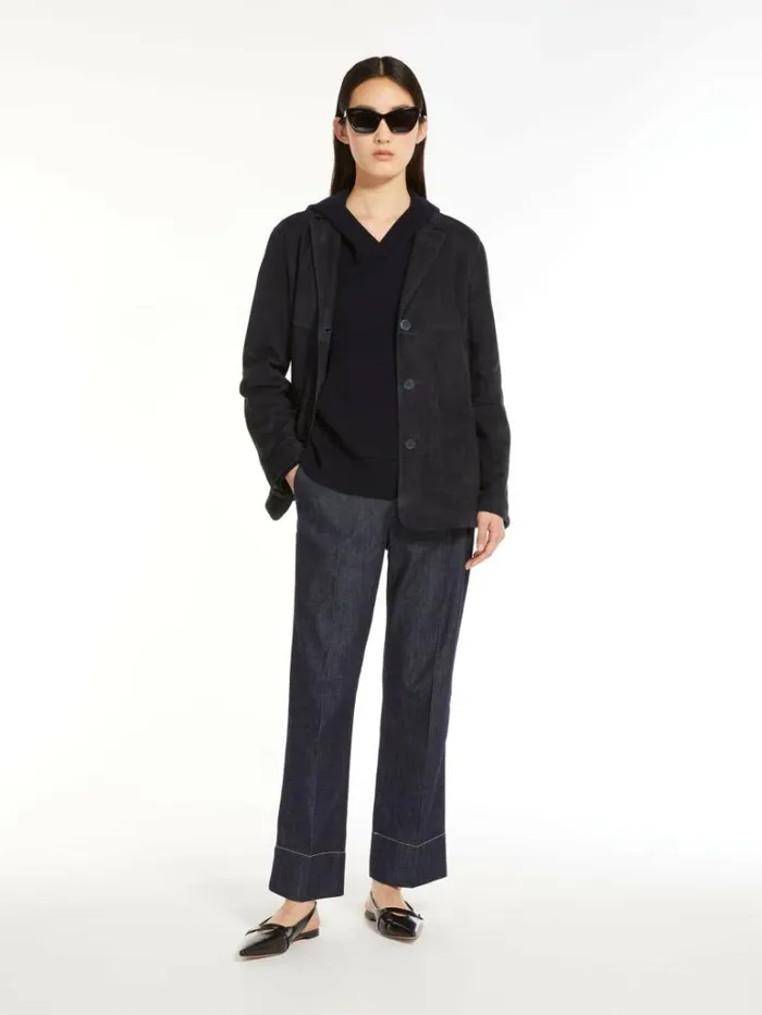 Women Max Mara Leather Coats Suede Jacket Ultramarine