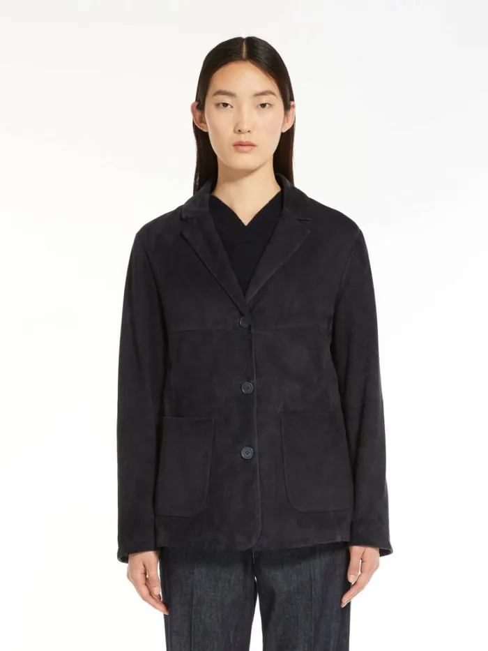 Women Max Mara Leather Coats Suede Jacket Ultramarine