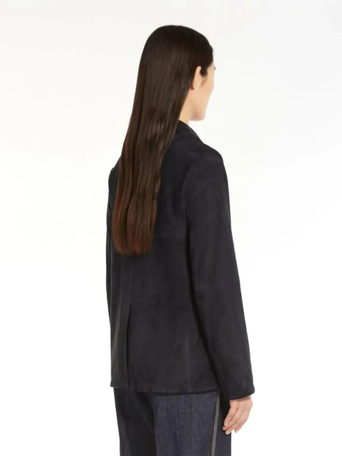 Women Max Mara Leather Coats Suede Jacket Ultramarine