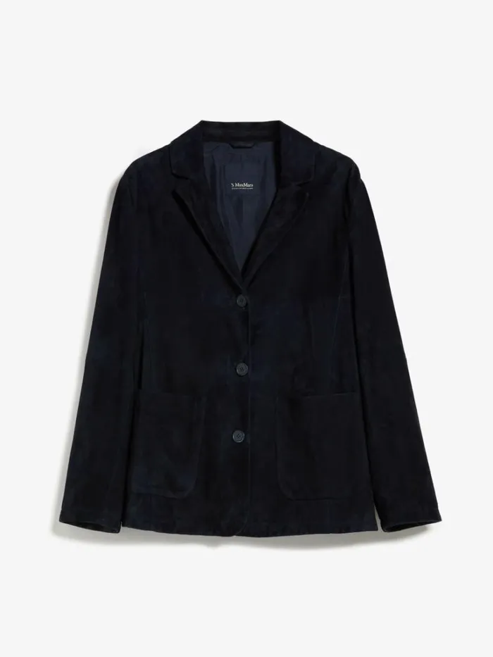 Women Max Mara Leather Coats Suede Jacket Ultramarine
