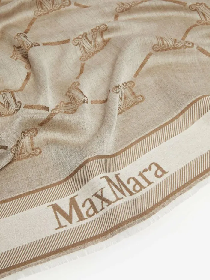 Women Max Mara Scarves And Foulards Wool Silk And Cashmere Shawl Beige