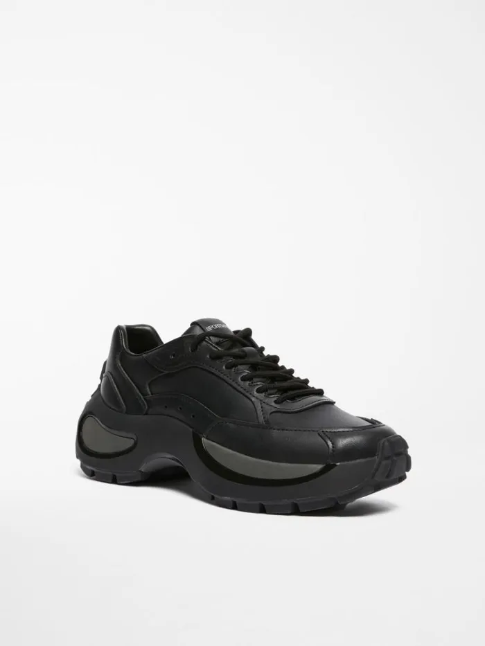 Women Max Mara Sneakers Chunkysole Leather Sneakers Black