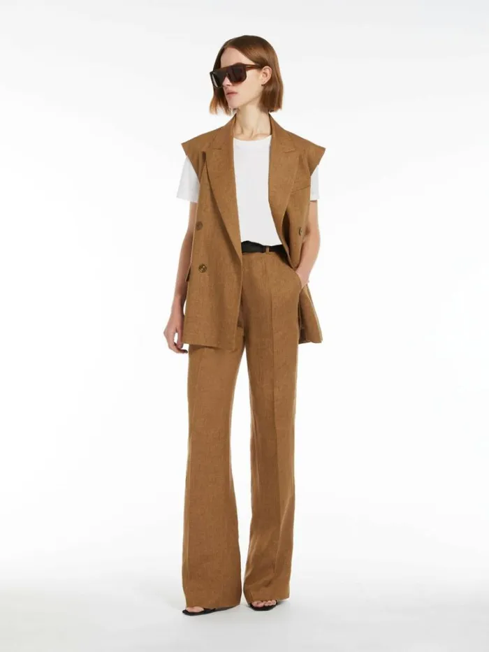 Women Max Mara Suit Doublebreasted Linen Waistcoat Beige