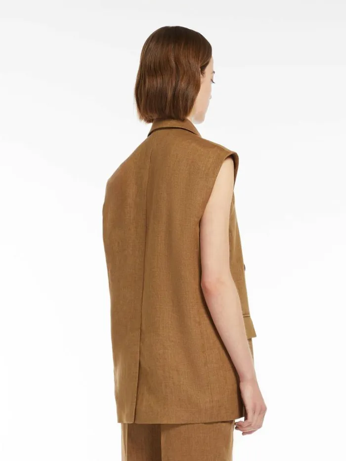 Women Max Mara Suit Doublebreasted Linen Waistcoat Beige