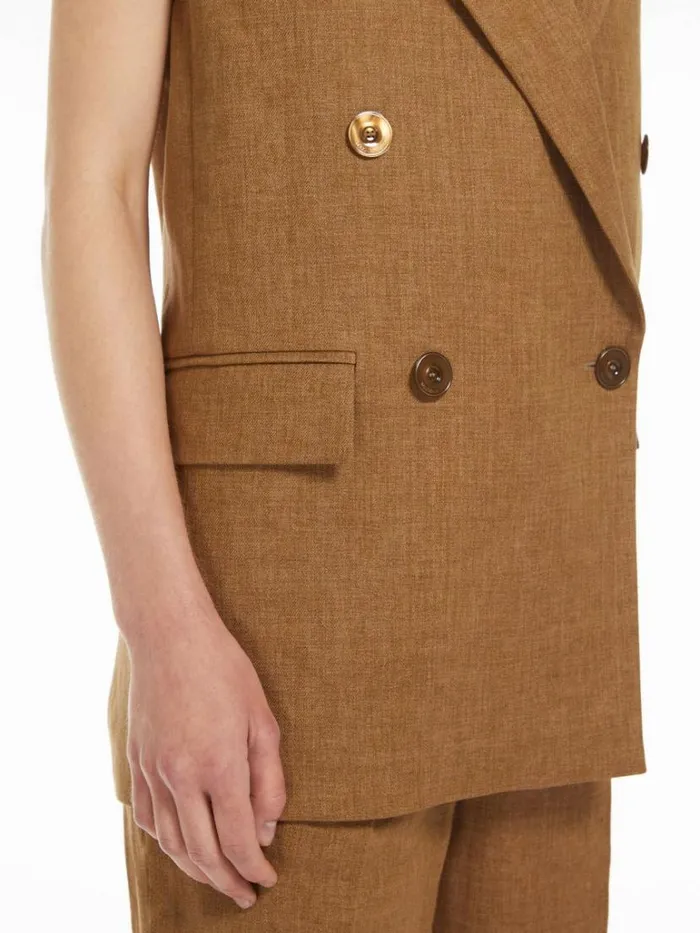 Women Max Mara Suit Doublebreasted Linen Waistcoat Beige