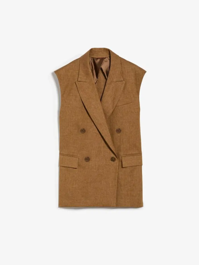 Women Max Mara Suit Doublebreasted Linen Waistcoat Beige