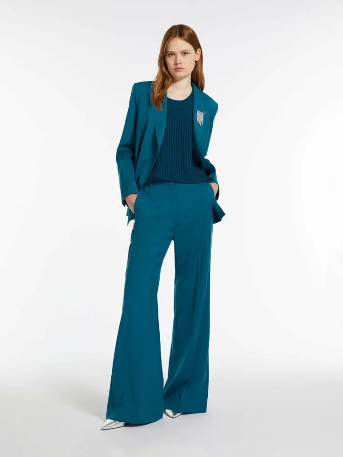 Women Max Mara Suit Flared Woollen Cloth Trousers Avio