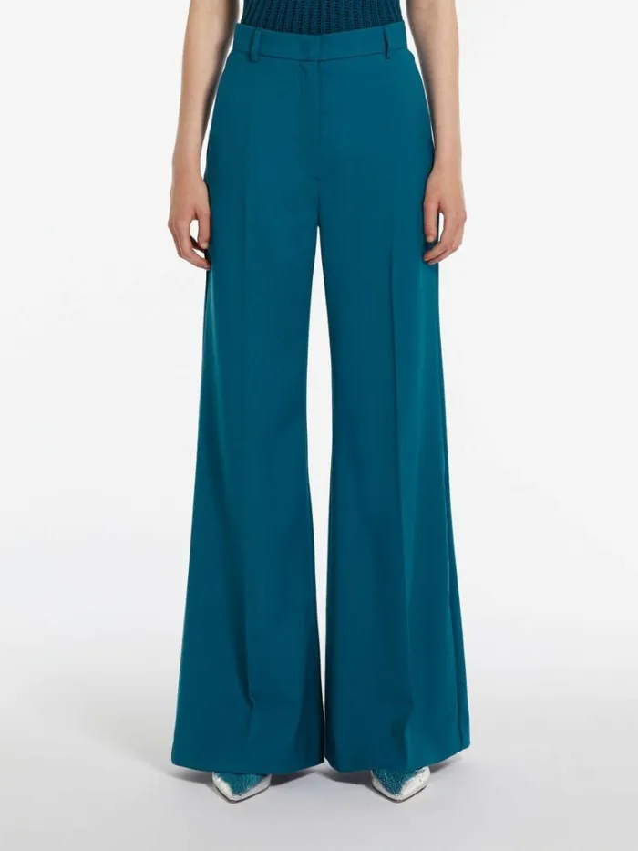 Women Max Mara Suit Flared Woollen Cloth Trousers Avio