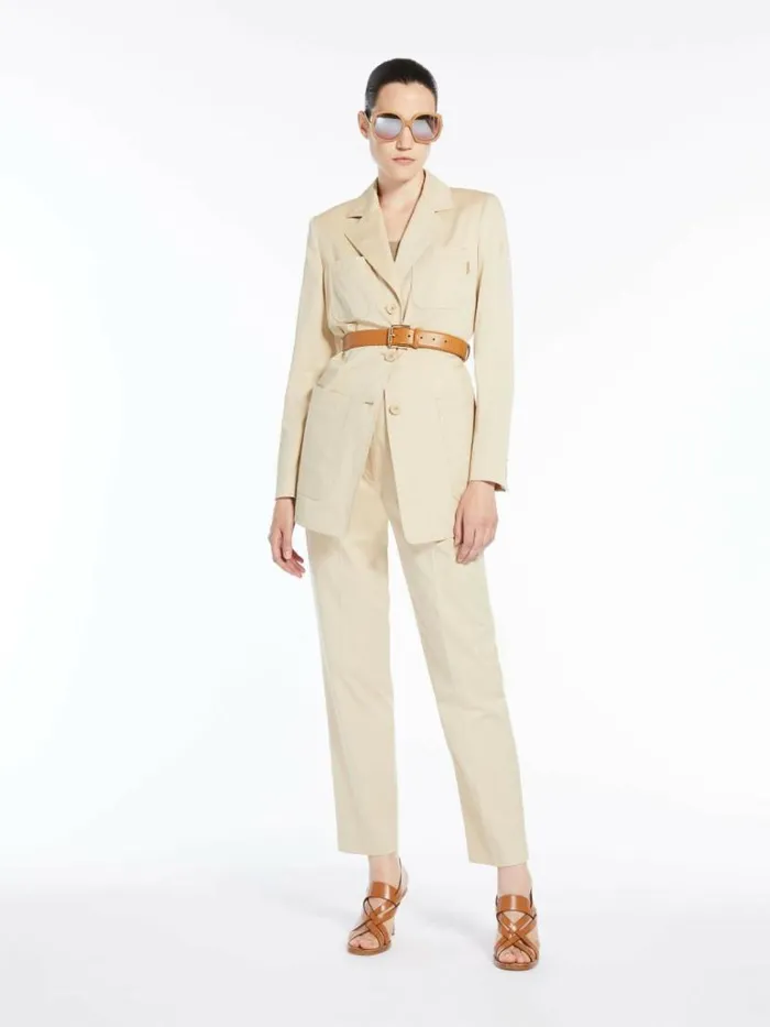 Women Max Mara Suit Stretch Gabardine Slim Trousers Beige