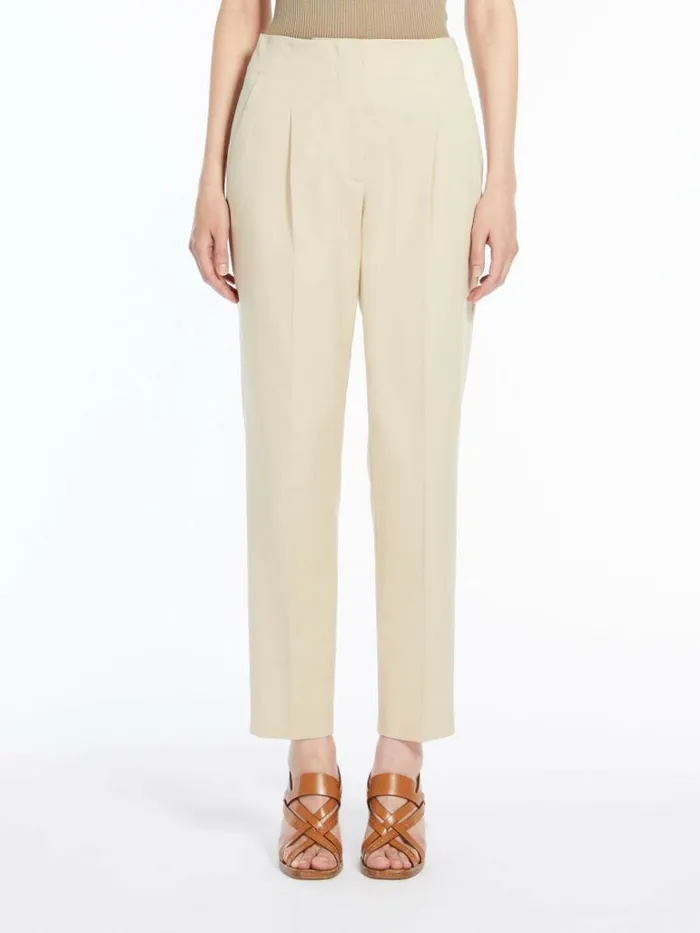 Women Max Mara Suit Stretch Gabardine Slim Trousers Beige