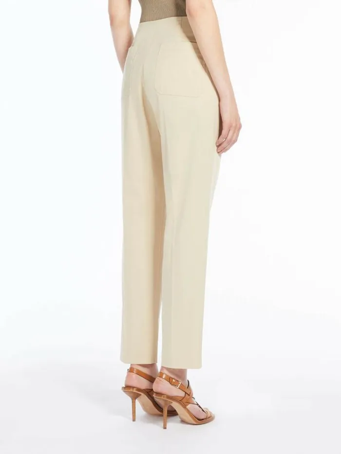 Women Max Mara Suit Stretch Gabardine Slim Trousers Beige