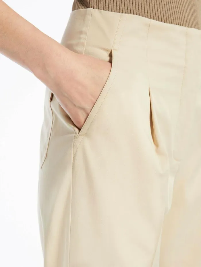 Women Max Mara Suit Stretch Gabardine Slim Trousers Beige
